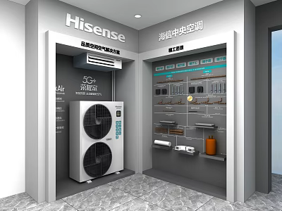 Hisense Central Air Conditioner Store Display With Outdoor Unit And Control Panels 3d model