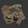 Rock Cliff Structure 3D Model With Layered Stones And Small Architectural Elements
