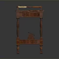 Vintage Wooden Dining Table With Colored Striped Top And Drawer Shelf