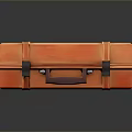 Vintage Orange Suitcase With Metal Straps And Brown Handle Design