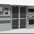 Modern Kitchen Interior With Stainless Steel Refrigerator Glass Door Wine Cooler Microwave And Oven