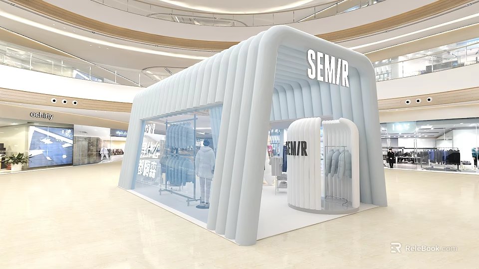 SEMR Shopping Mall Store With White Inflatable Structure Glass Windows Mannequins And Clothing Displays 3d model 