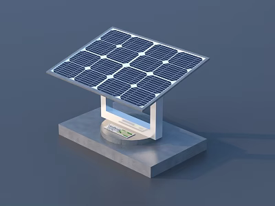 Solar Panel Mounted On Concrete Base With Electronic Device Structure 3d model