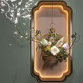 Elegant Birdcage Decorative Ornament Set With Flowers Branches Green Wall And Lighting