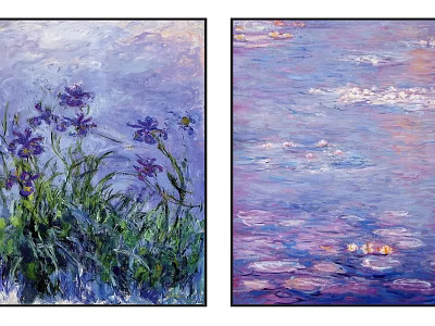 Vibrant Impressionist Oil Paintings Depicting Purple Irises And Pond Water Lilies 3d model