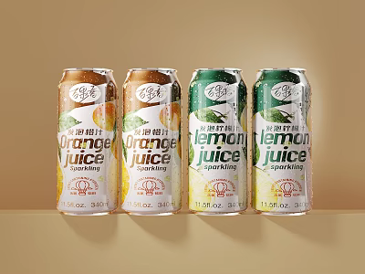 Sparkling Orange And Lemon Juice Cans 3d model