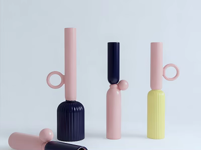 Decorative Ceramic Ornament Set With Navy Blue Pink Yellow Pieces And Loop Handles 3d model