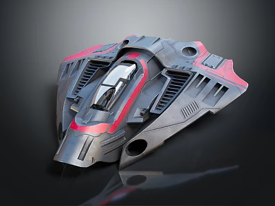 Futuristic Sci Fi Spaceship with Gray Red Color Scheme Streamlined Design and Cockpit Details 3d model
