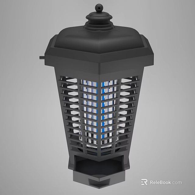 Black Mosquito Killer Lamp With Grid Structure And Blue Light Illumination 3d model 