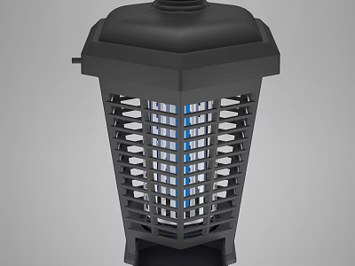 Black Mosquito Killer Lamp With Grid Structure And Blue Light Illumination 3d model