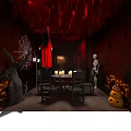 Spooky Halloween Dining Room Decor With Skeleton Spider Web And Candles 3d model