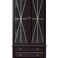 Dark Brown Bookcase with Double Doors and Gold Line Details Bottom Drawer with Round Handles