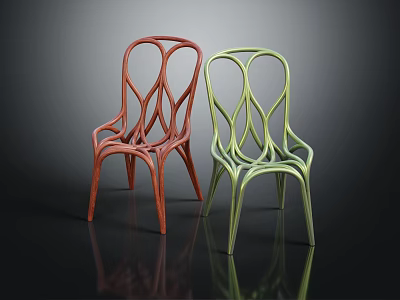 Modern Curved Red and Green Chairs With Artistic Design and Smooth Lines 3d model