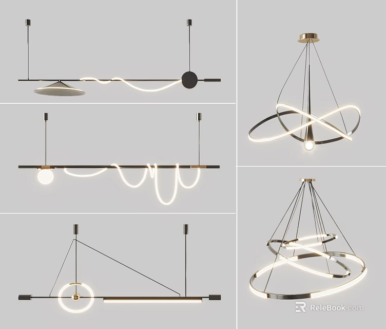 Modern Chandeliers With Contemporary Designs Various Shapes Sleek Metal Frames And Illuminated Strips 3d model 