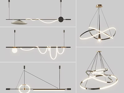 Modern Chandeliers With Contemporary Designs Various Shapes Sleek Metal Frames And Illuminated Strips 3d model