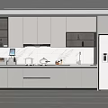 Modern Kitchen Interior With White Cabinets Built-in Appliances Countertop And Lighting