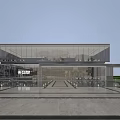 Modern Sales Center Building With Glass Curtain Wall Open Space Marble Flooring And Surrounding Greenery