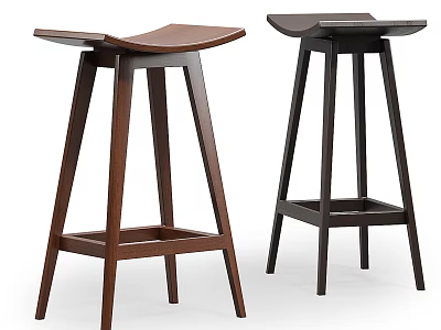 Wooden Bar Stools in Brown and Black with Modern Minimalist Design 3d model