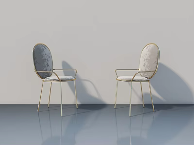 Elegant Chairs With Gold Frames And Patterned Backrests In Modern Interior Space 3d model