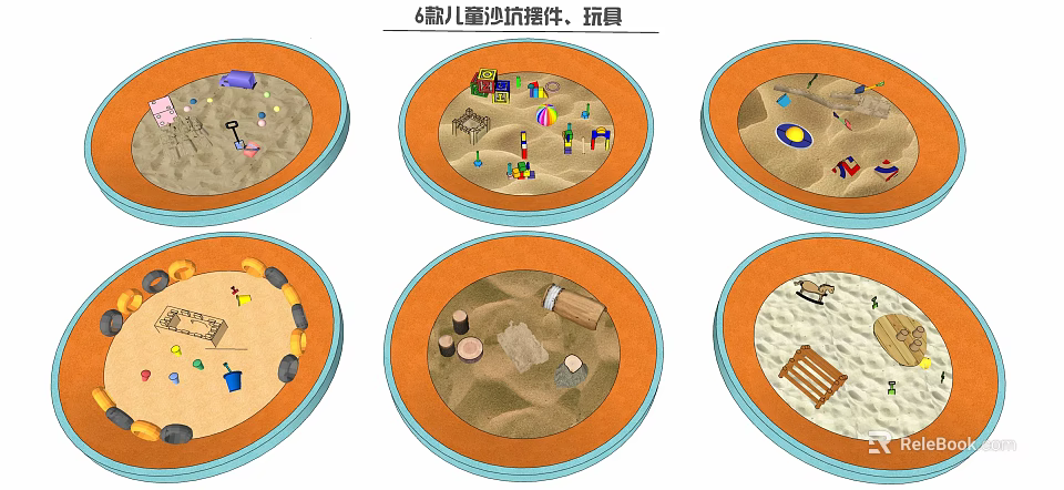 Kids Sand Playground Equipment With Six Different Styles And Fun Play Elements 3d model