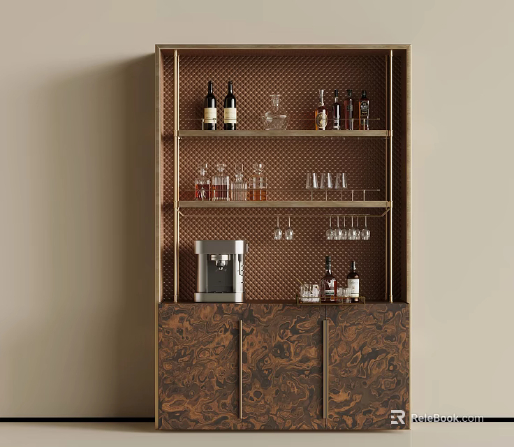 Elegant Luxury Home Wine Cabinet With Practical Display Shelves And Convenient Hanging Wine Glass Racks 3d model 