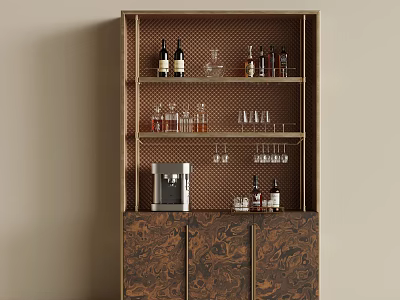 Elegant Luxury Home Wine Cabinet With Practical Display Shelves And Convenient Hanging Wine Glass Racks 3d model