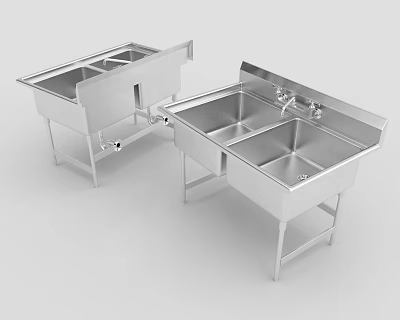 Stainless Steel Double Bowl Kitchen Sinks With Stand And Faucet Setup 3d model
