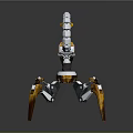 Yellow And Silver Mechanical Spider Like Device With Multiple Legs And Curved Arm 3d model