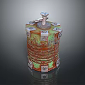 Rusted Cylindrical Weapon With Green Red Rust Metal Bolts And Top Valve