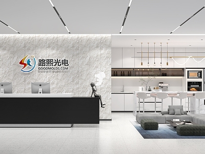 Modern Front Office Front Desk Culture Stone Tea Cabinet Sofa Combination Water Bar Counter Bar Chair Metal Ornaments Chandelier Carpet 3d model