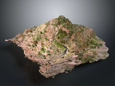 Detailed 3D Terrain Model Featuring Mountain Slopes Green Vegetation And Trail 3d model