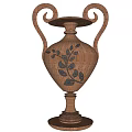 Elegant Decorative Ceramic Vase With Curved Handles And Brown Leaf Patterns
