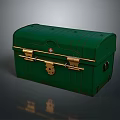 Vintage Green Storage Trunk With Golden Latches And Decorative Lock For Home Organization