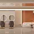 Warm Stylish Beauty Hair Salon Interior Design With Comfortable Styling Chairs And Backlit Mirrors