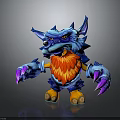 Fierce Fantasy Creature 3D Model With Spiky Blue Fur Red Mane And Purple Claws