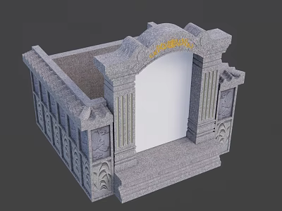 Classical Style Stone Building Exterior Wall With Carved Decorations And Arched Doorway 3d model