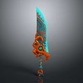 Ornate Fantasy Weapon With Orange Teal Intricate Patterns And Green Circular Accent