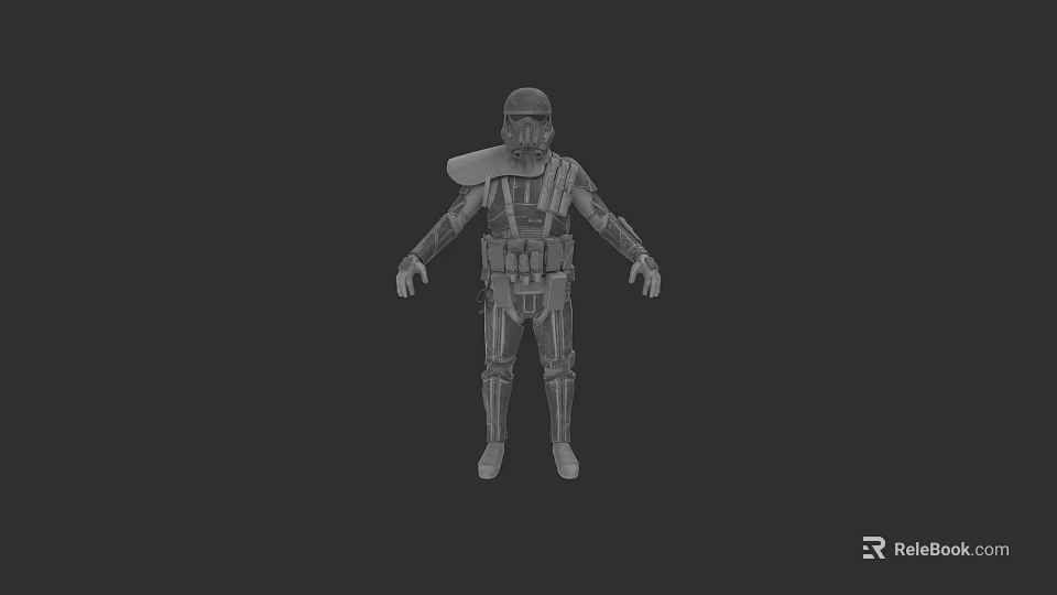 Game and Movie Character 3D Model in Detailed Armor Standing Pose With Backpack 3d model 
