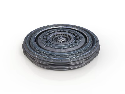 Metallic Mechanical Circular Component With Intricate Patterns And Honeycomb Mesh Center 3d model
