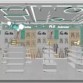 Kids Clothing Store Interior With White Shelves Green Decor Clothing Displays And Pendant Lights