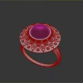 Silver Ring with Red Gemstone and Decorative Pattern for Fashion Accessory 3d model
