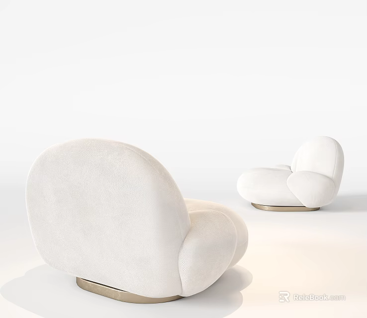Modern Elegant White Single Sofa with Rounded Shape and Metal Base 3d model 
