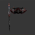 Mythical Warrior Character In Black Red Spiked Armor With Horns Weapon And Glowing Red Elements
