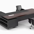 Modern Office Desk With Wooden Top Black Storage Drawers And Ergonomic Chairs