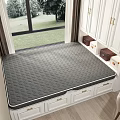 Gray Quilted Mattress On Storage Drawer Bed Frame With White Cabinets And Green Lawn View