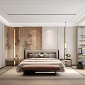 Modern Bedroom Interior Design With King Bed Decorative Wall Art And Hanging Lamps