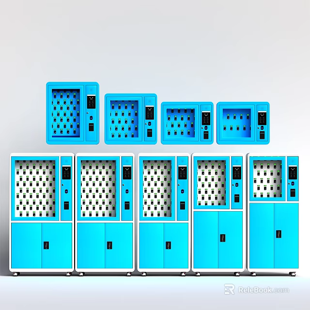 Blue Storage Cabinets with Multiple Sizes and Mesh Door Design for Organizational Storage Solutions 3d model