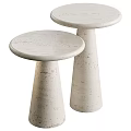Elegant Two Round Top Side Tables With Tapered Creamy Stone Bases