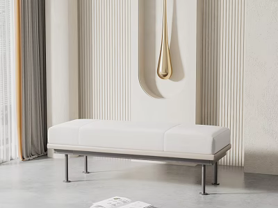 Modern White Ottoman with Metal Legs Gold Pendant and Gray Floor in Interior Space 3d model