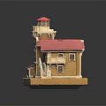 Detailed Architectural Model House With Red Roof Tower Stone Exterior Staircase And Balcony